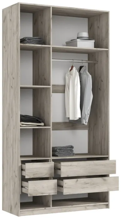 Марвэл Шкаф 3-х створчатый 1200, с доп.ящиками, Крафт серый/Кашемир
