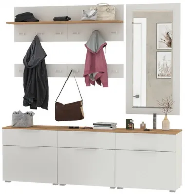 Октава Прихожая 41, белый шагрень/дуб крафт золотой/фасады МДФ белый шагрень