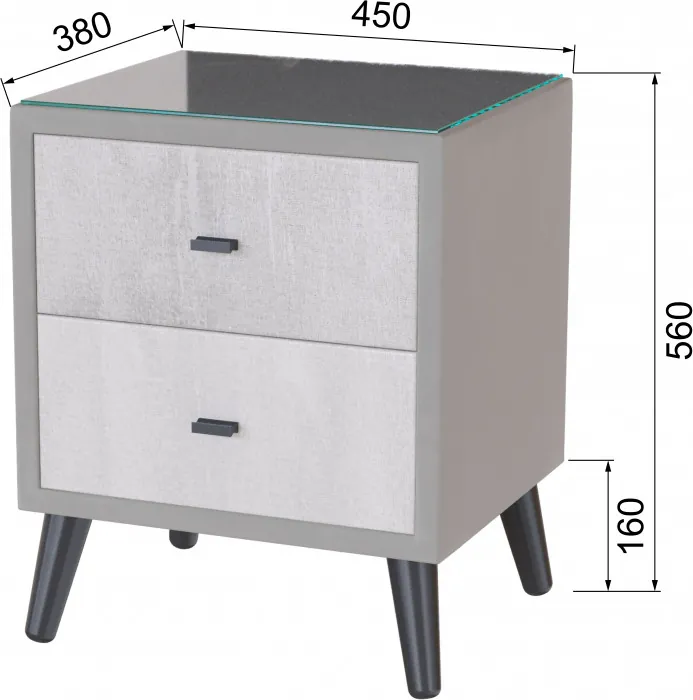 Тумба прикроватная интерьерная Ланс светло-серый/мдф холст белый