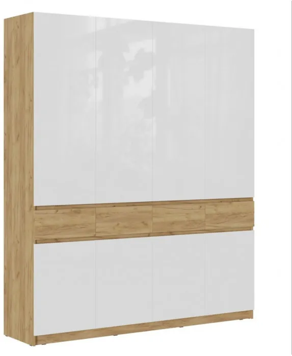 Модульная прихожая Бостон МДФ, композиция 2 (Белый глянец, Дуб Крафт Золотой)