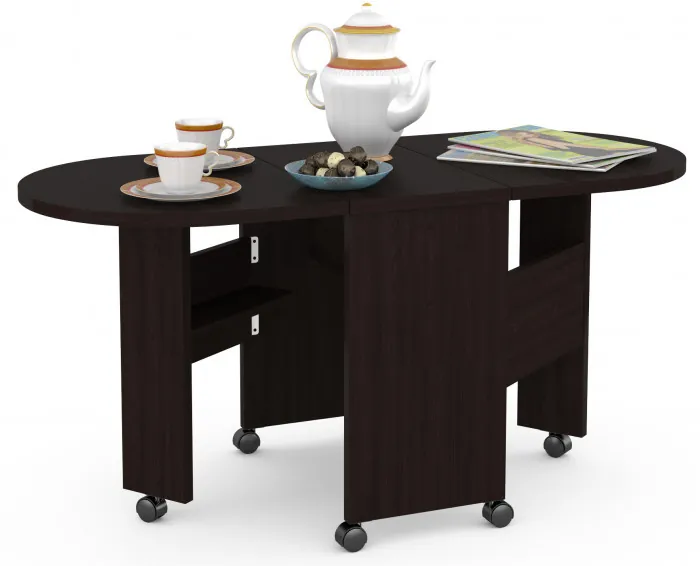 КР100 Глория 601 Стол-книжка журнальный, цвет венге магия, ШхГхВ 121х54х53 см. 33х54х53 см. сложенный, высота без учёта колёс, колёса идут в комплекте