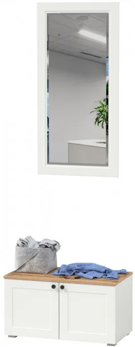 Остин 13.257 Тумба + 17.03 Зеркало, цвет белый шагрень/дуб крафт золотой, ШхГхВ 80х41,9х210 см.