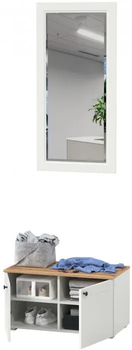 Остин 13.257 Тумба + 17.03 Зеркало, цвет белый шагрень/дуб крафт золотой, ШхГхВ 80х41,9х210 см.