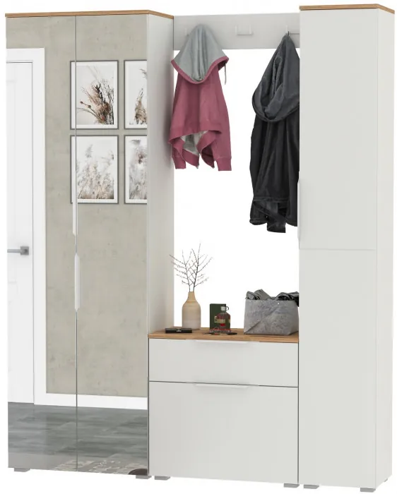 Октава Прихожая 23, белый шагрень/дуб крафт золотой/фасады МДФ белый шагрень