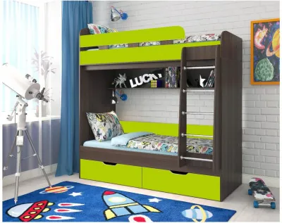 Двухъярусная кровать Юниор 5 (Ясень Анкор Темный/Лайм)