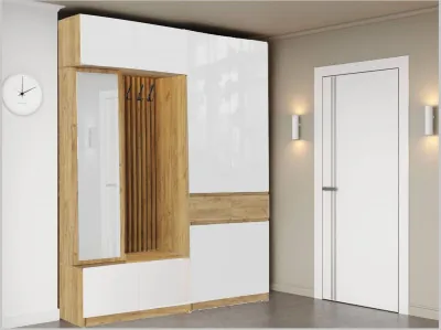 Модульная прихожая Роджина, крафт золотой/белый глянец (Дуб Крафт Золотой, Белый глянец)