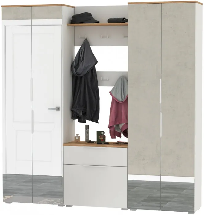 Октава Прихожая 27, белый шагрень/дуб крафт золотой/фасады МДФ белый шагрень