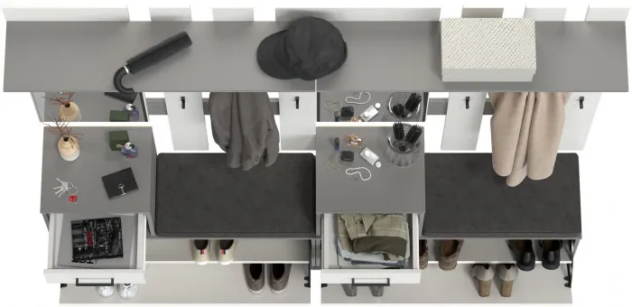 Лира ГК Прихожая 2 Два х Тумба под обувь + Два х Вешалка с зеркалом, графит/белый