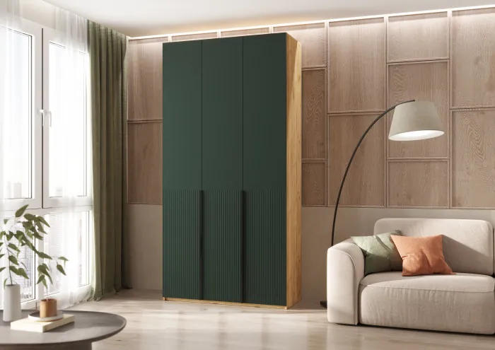 Марвэл Шкаф 3-х створчатый 1200, с доп.ящиками Браш Мени Грин, Дуб Крафт