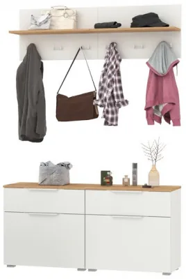 Октава Прихожая 03, белый шагрень/дуб крафт золотой/фасады МДФ белый шагрень