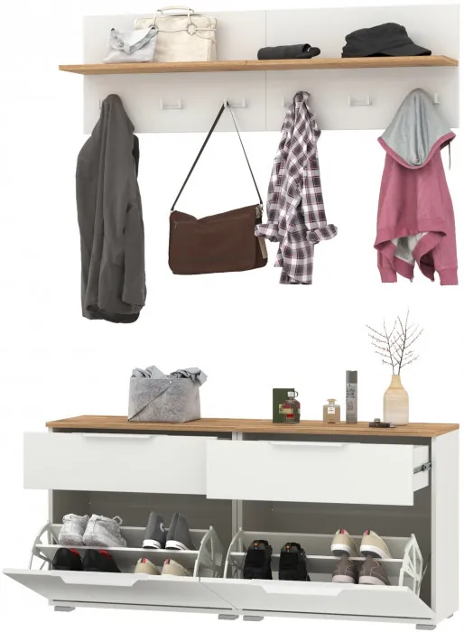 Октава Прихожая 03, белый шагрень/дуб крафт золотой/фасады МДФ белый шагрень