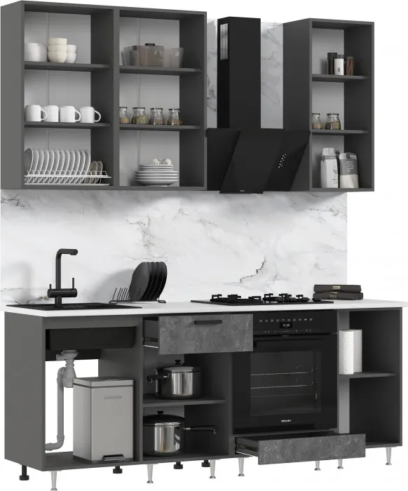 Кухня Рио NEW ЛДСП 2,0/900м (490) Компановка №2 Бетон светлый/Бетон темный, Графит