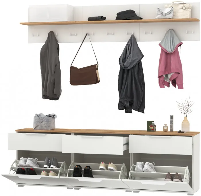 Октава Прихожая 04, белый шагрень/дуб крафт золотой/фасады МДФ белый шагрень