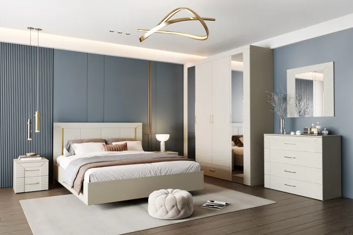 Кровать 180х200 "Карлин" с щитовым основанием - Белый текстурный/Корунд джелато