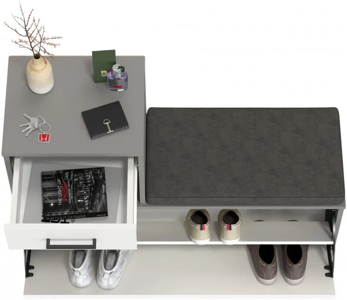 Лира ГК 2-0714граф/бел Тумба под обувь, цвет графит/белый, ШхГхВ 100х33х75,5 см., универсальная сборка