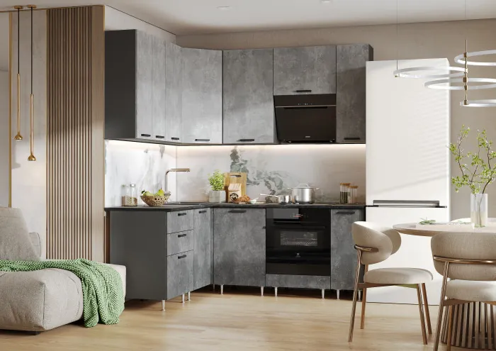 Кухня Рио NEW ЛДСП 1,6х2,0/900м (490), Компановка №2, Бетон светлый/Бетон темный, Графит