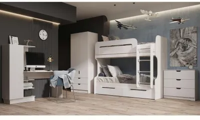 Модульная детская Юниор-4, композиция 2 (Шарли белый, Крафт белый)