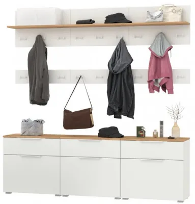 Октава Прихожая 08, белый шагрень/дуб крафт золотой/фасады МДФ белый шагрень