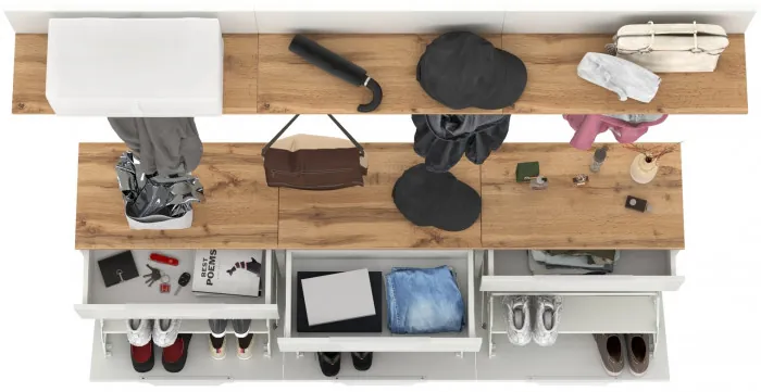 Октава Прихожая 08, белый шагрень/дуб крафт золотой/фасады МДФ белый шагрень