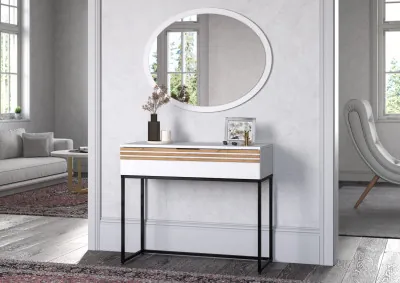 Туалетный столик + Зеркало Нао, Белый/Белый, Дуб Вотан