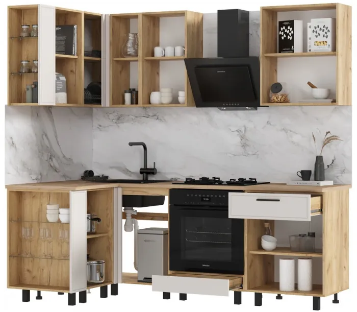 Модульная кухня Бьянка 1,2х2,2м, Крафт золотой/Кашемир