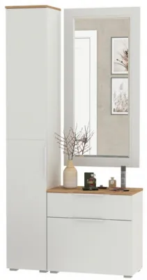 Октава Прихожая 42, белый шагрень/дуб крафт золотой/фасады МДФ белый шагрень