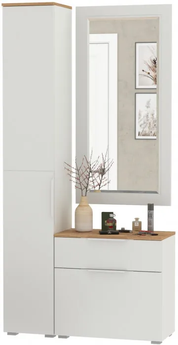 Октава Прихожая 42, белый шагрень/дуб крафт золотой/фасады МДФ белый шагрень