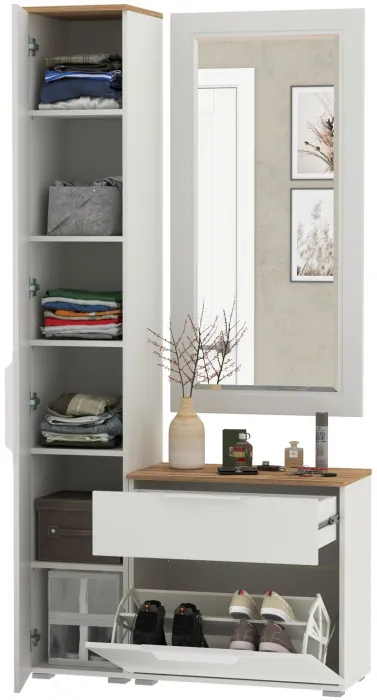 Октава Прихожая 42, белый шагрень/дуб крафт золотой/фасады МДФ белый шагрень