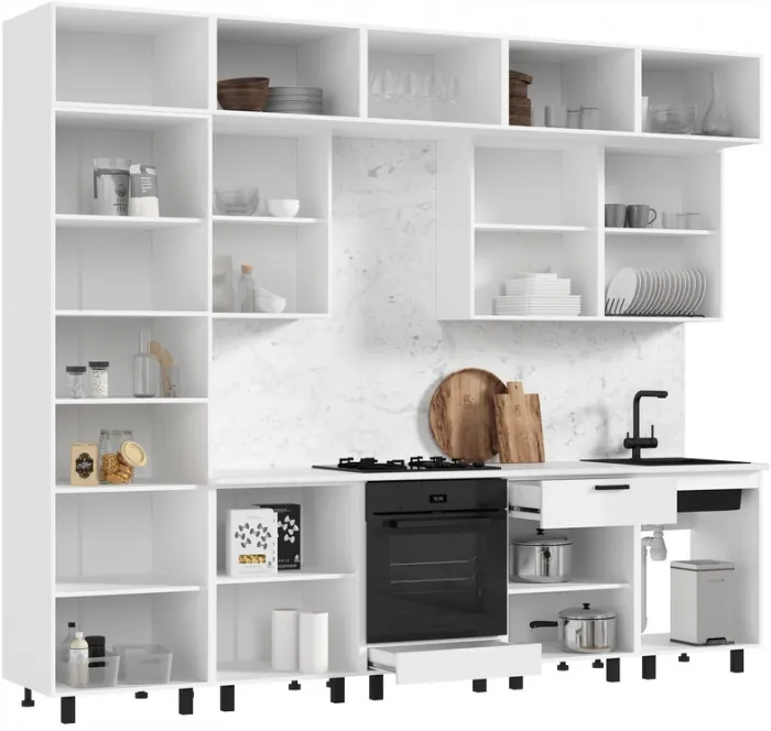 Кухня Техно 3,0/1080м Компоновка №6, Белый/Белый глянец (Антарес)