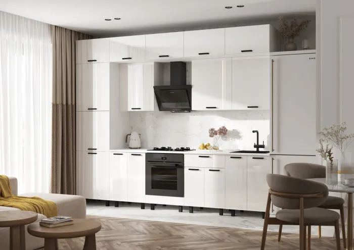 Кухня Техно 3,0/1080м Компоновка №6, Белый/Белый глянец (Антарес)