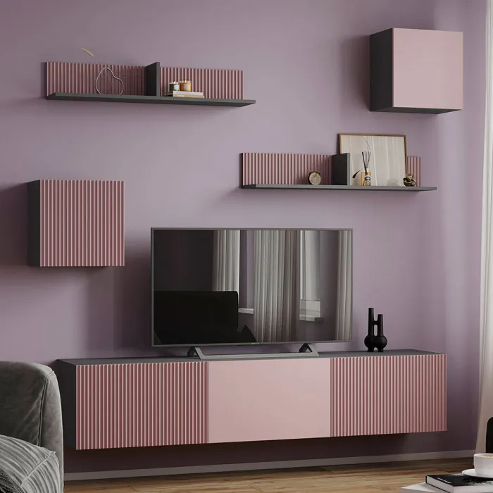 Гостиная Сириния Тумба серый графит/МДФ пудра