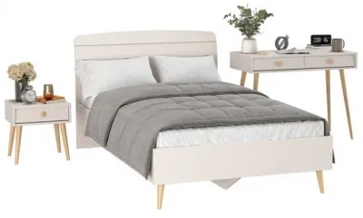 Афина Спальня Кровать 1200 + Стол + Тумба, цвет кашемир серый, ШхГхВ 123,6х210,2х95,7 + 100х45х76 + 45х37х45 см., 1200х2000 мм., б/м, осн. есть