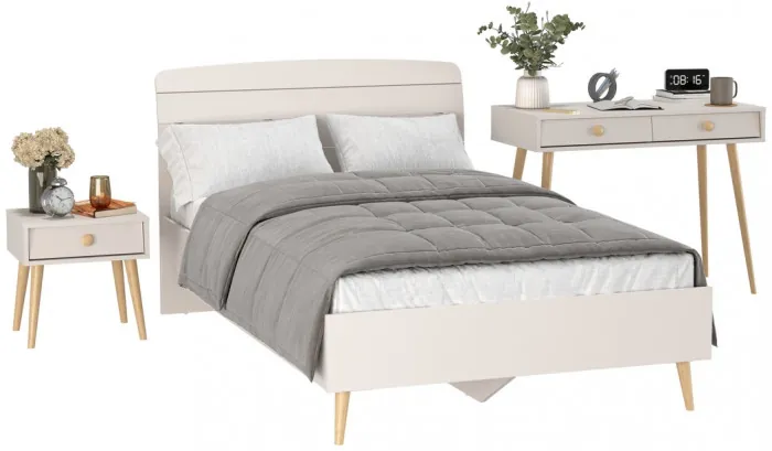 Афина Спальня Кровать 1200 + Стол + Тумба, цвет кашемир серый, ШхГхВ 123,6х210,2х95,7 + 100х45х76 + 45х37х45 см., 1200х2000 мм., б/м, осн. есть