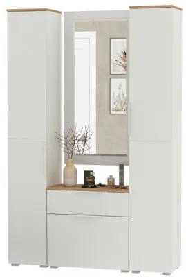 Октава Прихожая 43, белый шагрень/дуб крафт золотой/фасады МДФ белый шагрень