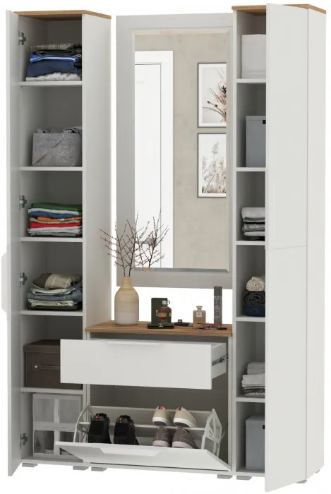 Октава Прихожая 43, белый шагрень/дуб крафт золотой/фасады МДФ белый шагрень