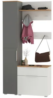 Октава Прихожая 50, белый шагрень/серый графит/дуб крафт золотой/фасады МДФ белый шагрень/серый графит