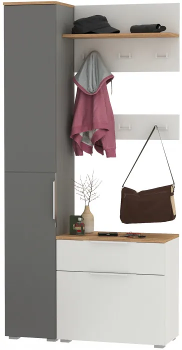 Октава Прихожая 50, белый шагрень/серый графит/дуб крафт золотой/фасады МДФ белый шагрень/серый графит