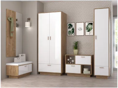 Модульная прихожая ЭГО 1 (Белый глянец/Дуб Крафт Золотой)