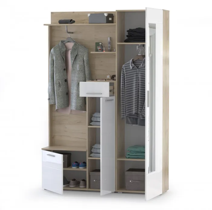 Лайн Прихожая № 01, дуб крафт серый/фасады МДФ белый глянец