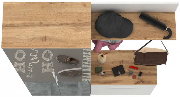 Октава Прихожая 12, белый шагрень/дуб крафт золотой/фасады МДФ белый шагрень