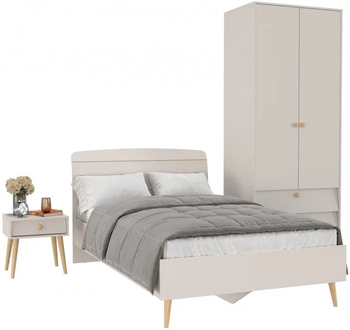 Афина Спальня Кровать 1200 + Шкаф 2-х дверный + Тумба, цвет кашемир серый, 123,6х210,2х95,7 + 90,3х56,3х220 + 45х37х45 см., 1200х2000, б/м, осн. есть