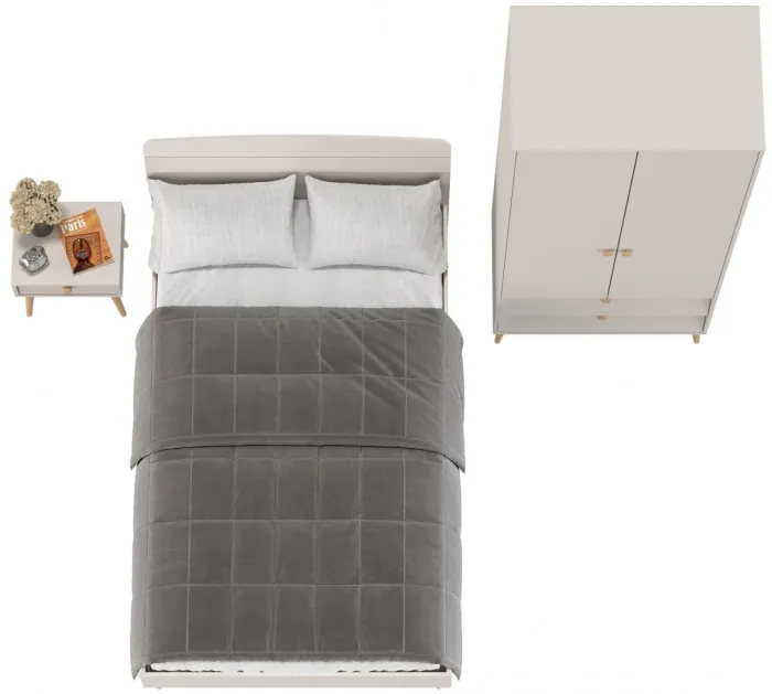 Афина Спальня Кровать 1200 + Шкаф 2-х дверный + Тумба, цвет кашемир серый, 123,6х210,2х95,7 + 90,3х56,3х220 + 45х37х45 см., 1200х2000, б/м, осн. есть