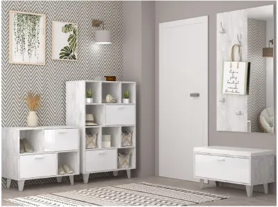 Модульная прихожая ЭГО 2 (Бетон светлый / Белый глянец)