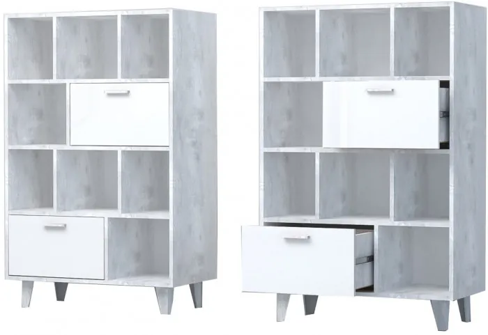 Модульная прихожая ЭГО 2 (Бетон светлый / Белый глянец)