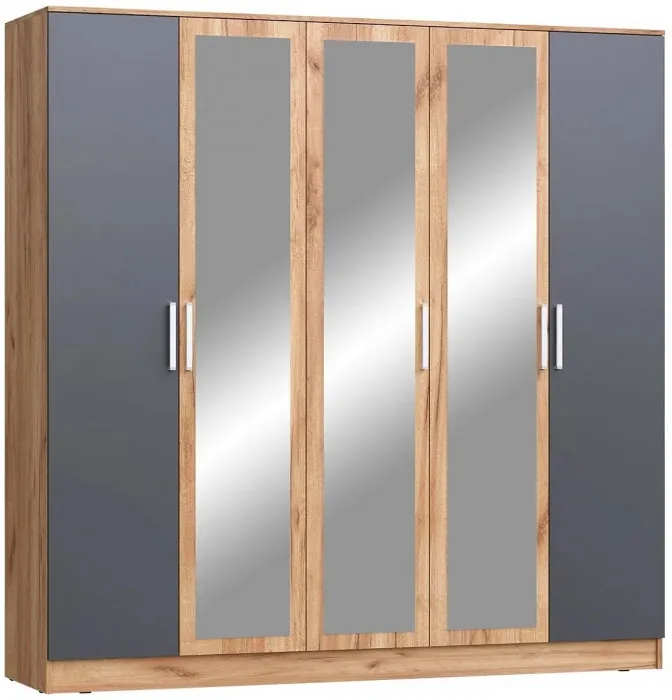 Мартина Шкаф для одежды 5-дверный (Белый глянец, Дуб Сонома)