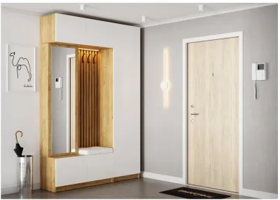 Модульная прихожая Бостон МДФ композиция 3 (Белый глянец, Дуб Крафт Золотой)