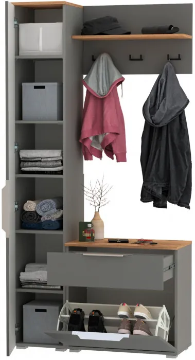 Октава Прихожая 14, серый графит/дуб крафт золотой/фасады МДФ серый графит