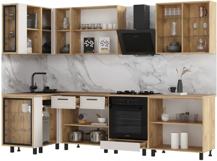 Кухня Бьянка 1,2х2,8м, Крафт золотой/Кашемир