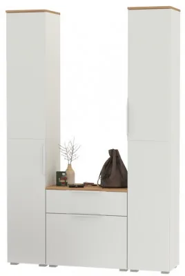 Октава Прихожая 17, белый шагрень/дуб крафт золотой/фасады МДФ белый шагрень