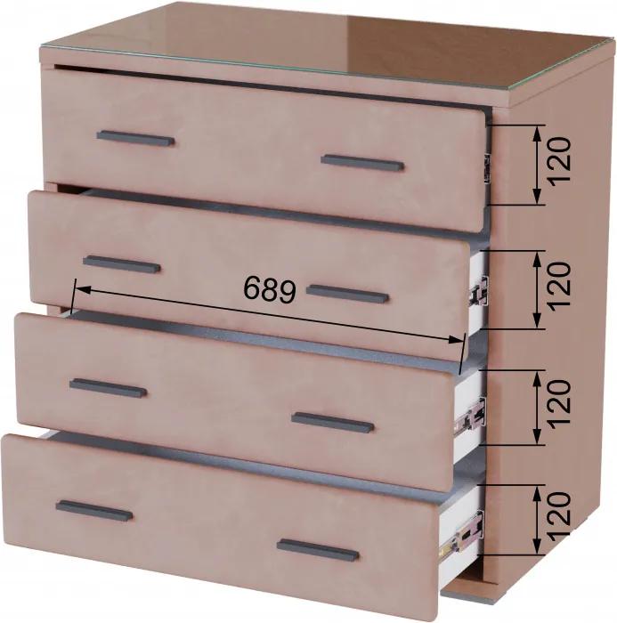 Интерьерный комод со стеклом пыльная роза